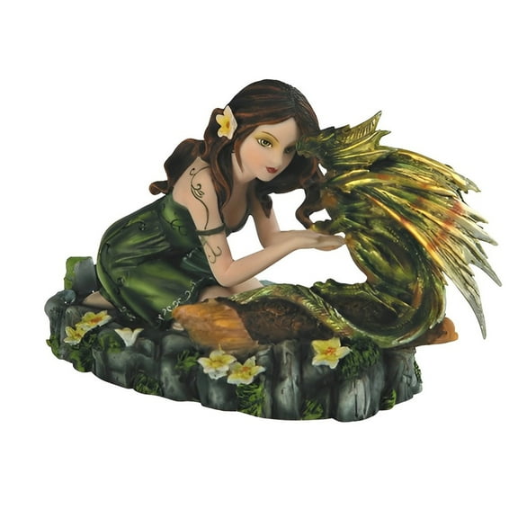 FC Design 6.75"W Green Forest Fairy with Baby Dragon Figurine Statue Sculpture Ornament Decoration Home/Room Decor and Unique Gift Ideas for Housewarming, Holidays and Birthdays