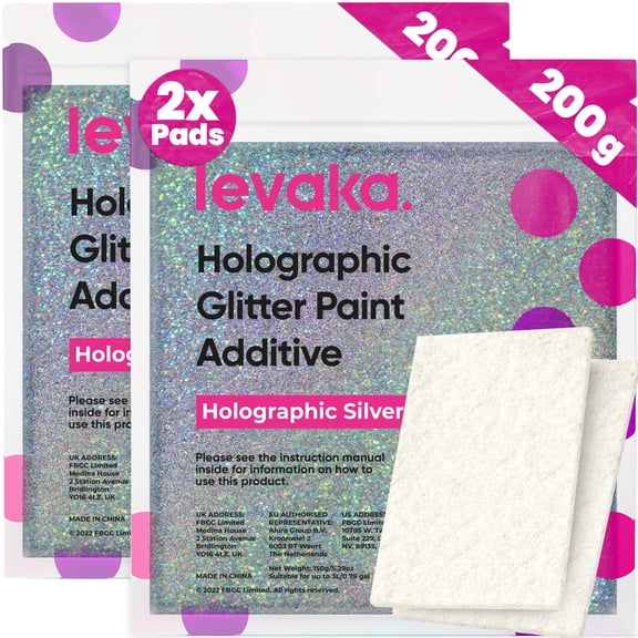 Levaka Holographic Silver Glitter Additive – 14.11oz for Interior or Exterior Wall Paint with Buffing Pads