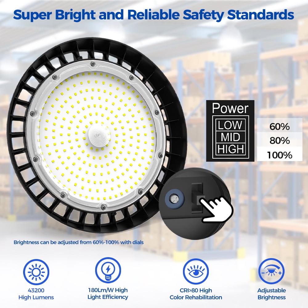 6-Pack 180W LED UFO High Bay Light, 32400 Lumens 6000K IP65 Plug & Play for Industrial & Garage Lighting