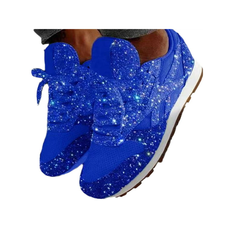 Avamo Women's Shiny Crystal Glitter Sneakers Lace Up Running Shoes Athletic  Trainers