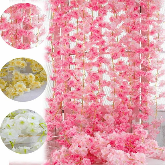 Clearance! Titcea 71" Artificial Cherries Blossoms Flower Vines, Hanging Silk Flower Garland Faux Flowers for Outdoors Spring Wedding Garden Party Home Arch Decor