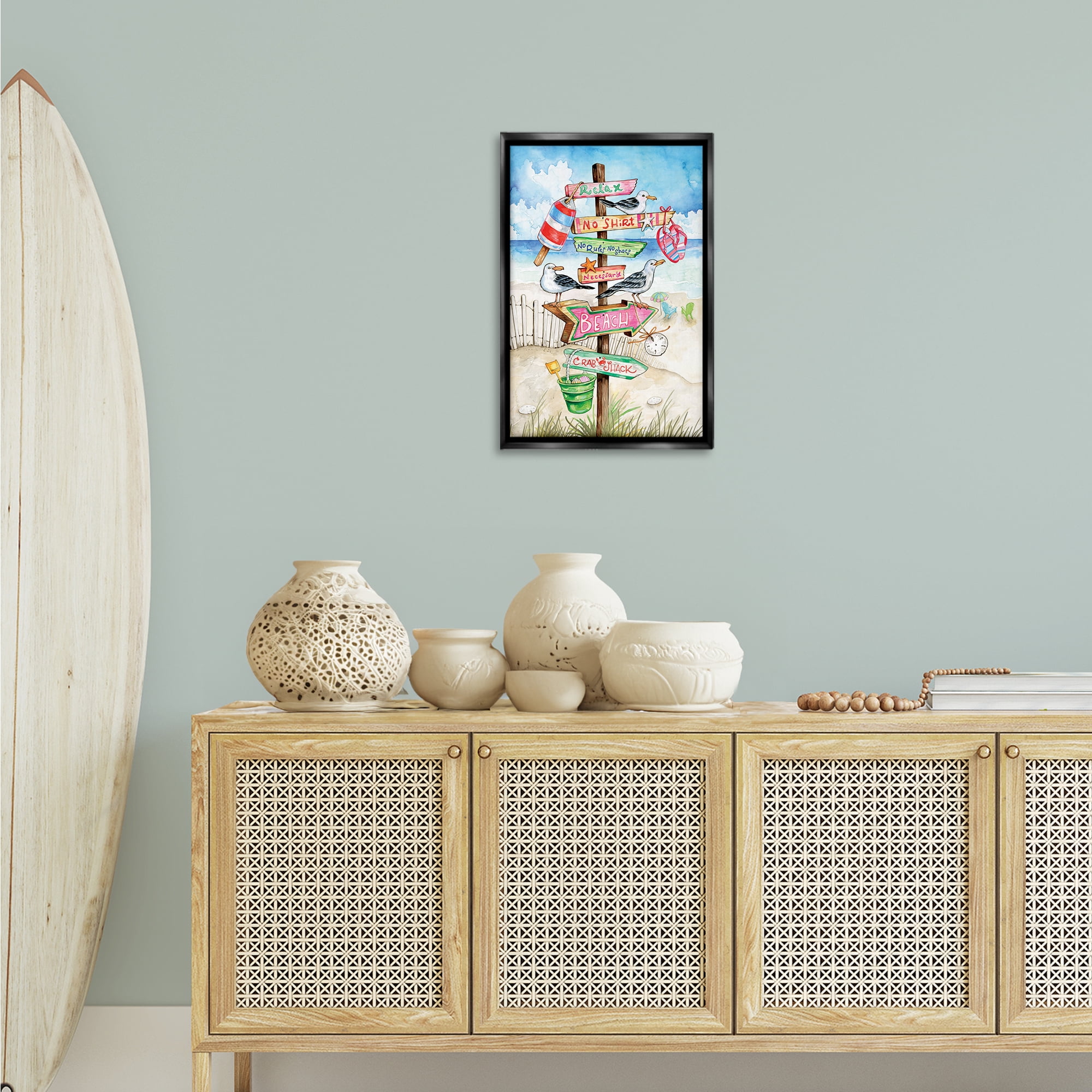 Stupell Industries Seaside Rules Signs Nautical & Beach Painting Black Floater Framed Canvas Art Print Wall Art, 17 x 25