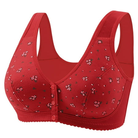 Nexjvus Plus Size Bras for Women No Underwire Adjustable Wirefree Thin Gathering Bra Lace Everyday Bra Red Size S-3XL