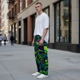 thumbnail image 6 of Men's pajama pants with a creepy neon skeleton and skull graphic print， soft home pajama pants， casual and comfortable loose fit pajama pants， elastic waistband, 6 of 10