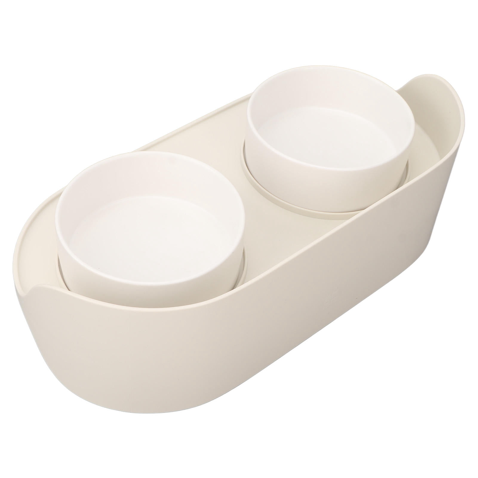 BOKYAN Ceramic Raised Cat & Dog Bowls – Anti‑Slip, Double‑Bowl, Cervical Spine Support, Spill‑Proof, Easy to Clean – White