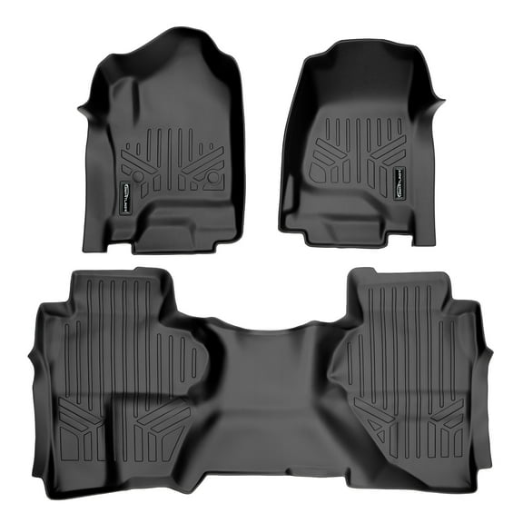 SMARTLINER 2 Rows Custom Fit Floor Liners Compatible with 2014 - 2018 Chevrolet Silverado 1500 Double Cab