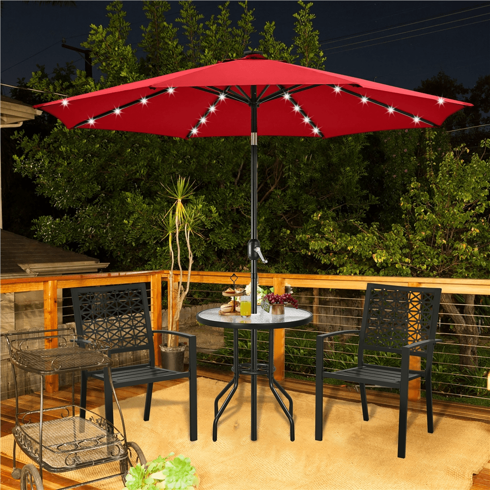 Renwick 10 Ft Outdoor Patio Umbrella with 32 LED Lights, Red
