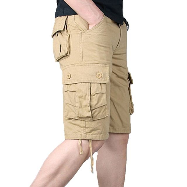 Shorts Cargo en Ripstop pour Hommes Coupe Classique Shorts de Randonnée Longs en Sergé de Coton Jambe Droite pour le Travail Extérieur avec Poches