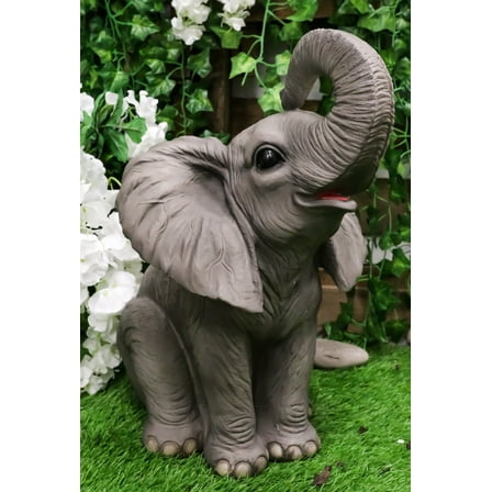 Ebros Ruby The Elephant Sitting Pretty with Trunk Up Large Statue 17" Tall