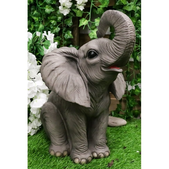 Ebros Ruby The Elephant Sitting Pretty with Trunk Up Large Statue 17" Tall
