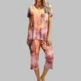 thumbnail image 2 of Jamicy Loungewear Sets Woman Gift for Women Womens Capri Pajama Sets Short Sleeve Sleepwear Top and Pants Floral Printed Lounge Sets with Pockets, 2 of 5