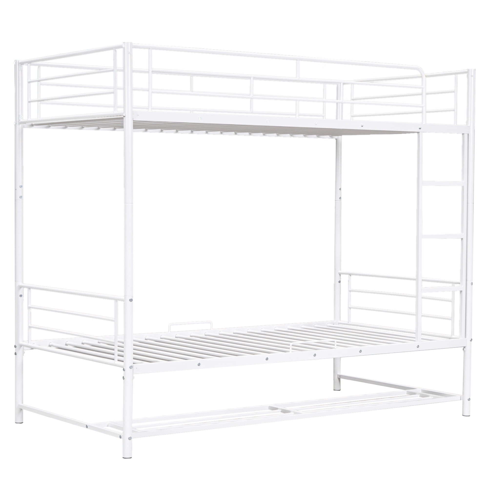 Aukfa Twin-Over-Twin Bunk Bed, Heavy Duty Metal Convertible into Two Platform Beds for Kids Teens Dorm - White