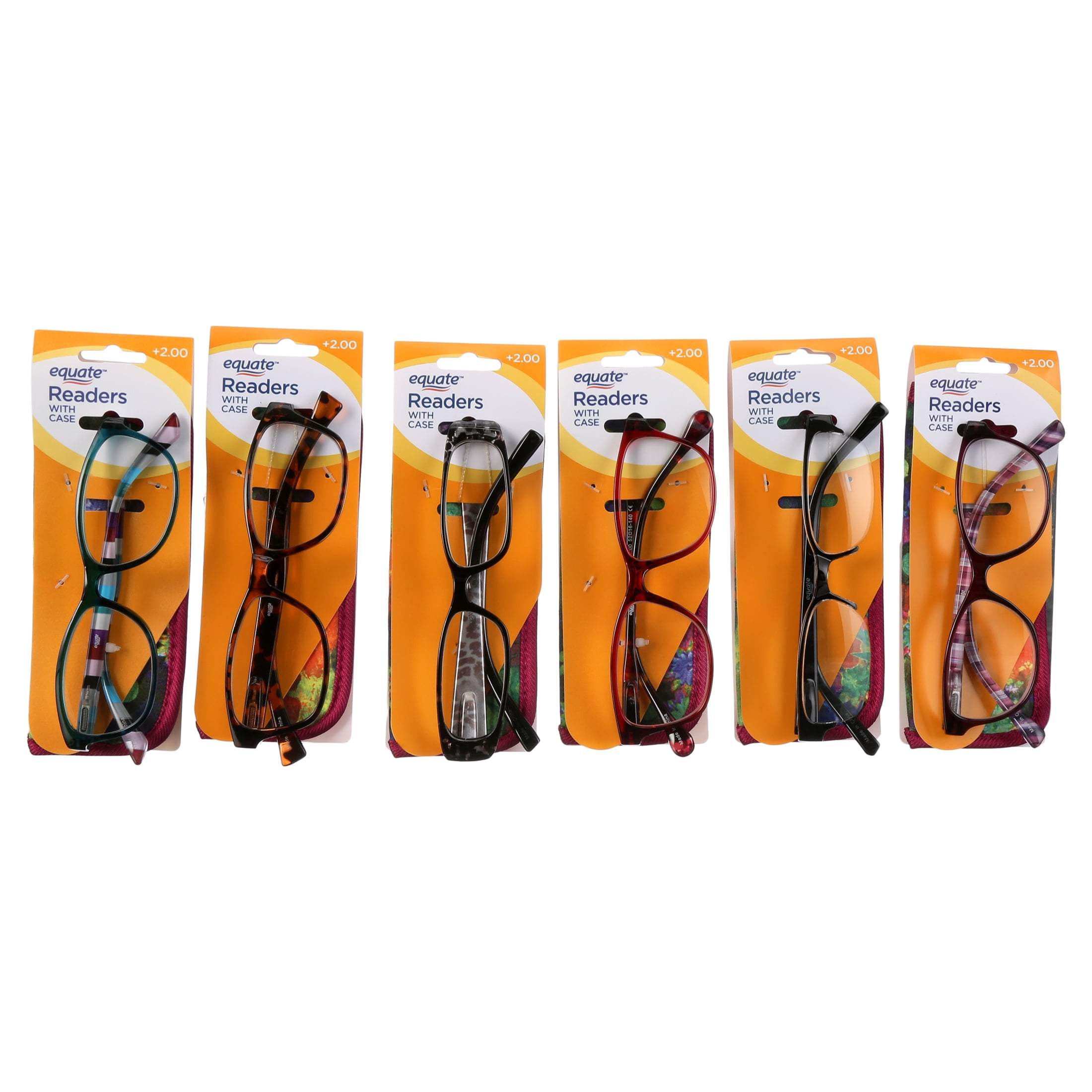 Equate 6-Pack Women's Bouquet Rectangular Reading Glasses - Variety Pack, +2.00