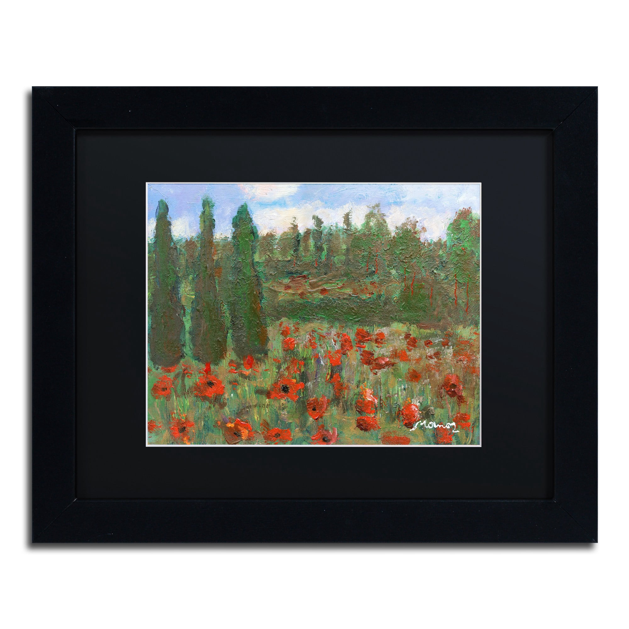 "Red Poppies in the Wood" Canvas Art by Manor Shadian Black Matte, Black Frame