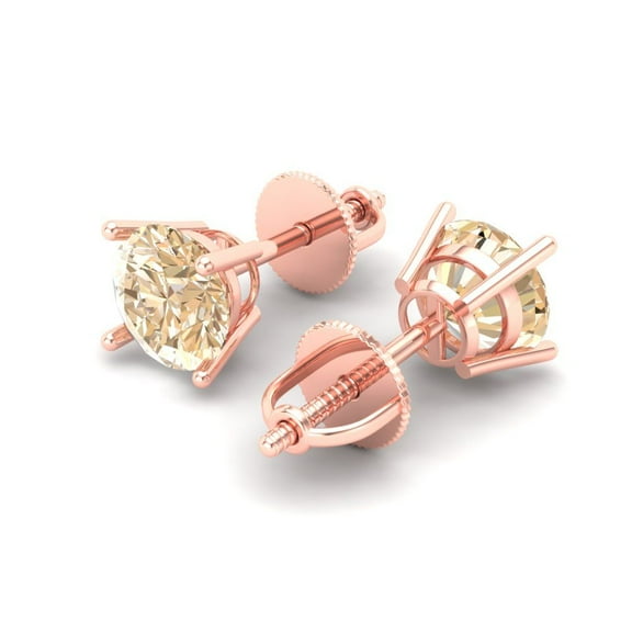1 Ct Round Cut Studs Natural Morganite 18K Rose Solid Solid Gold Everyday Dainty Earrings Screw Back