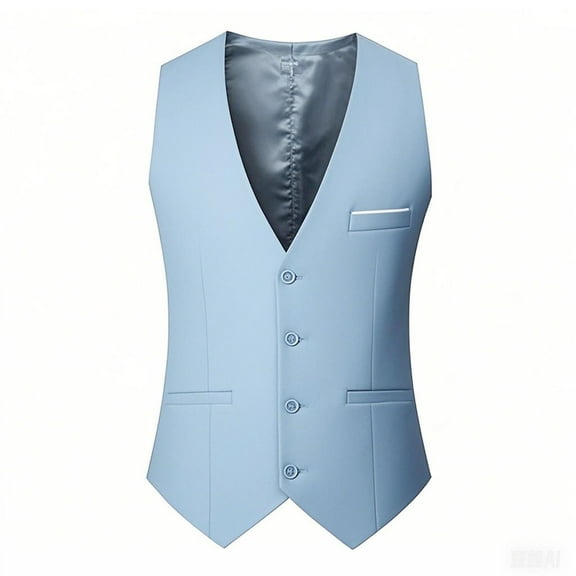 ZCFZJW Men's Suit Vest Slim Fit Formal Dress Waistcoat Big and Tall Regular Fit Casual V Neck Business Vests for Suit or Tuxedo Light Blue M
