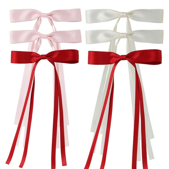 6PCS Bow Hair Clips, Ribbon Hair Clips for Women & Girls, Cute Hair Clips Bows, Hair Bow Clips for Female Thick Thin Hair, Bow Clips Long Hair Accessories