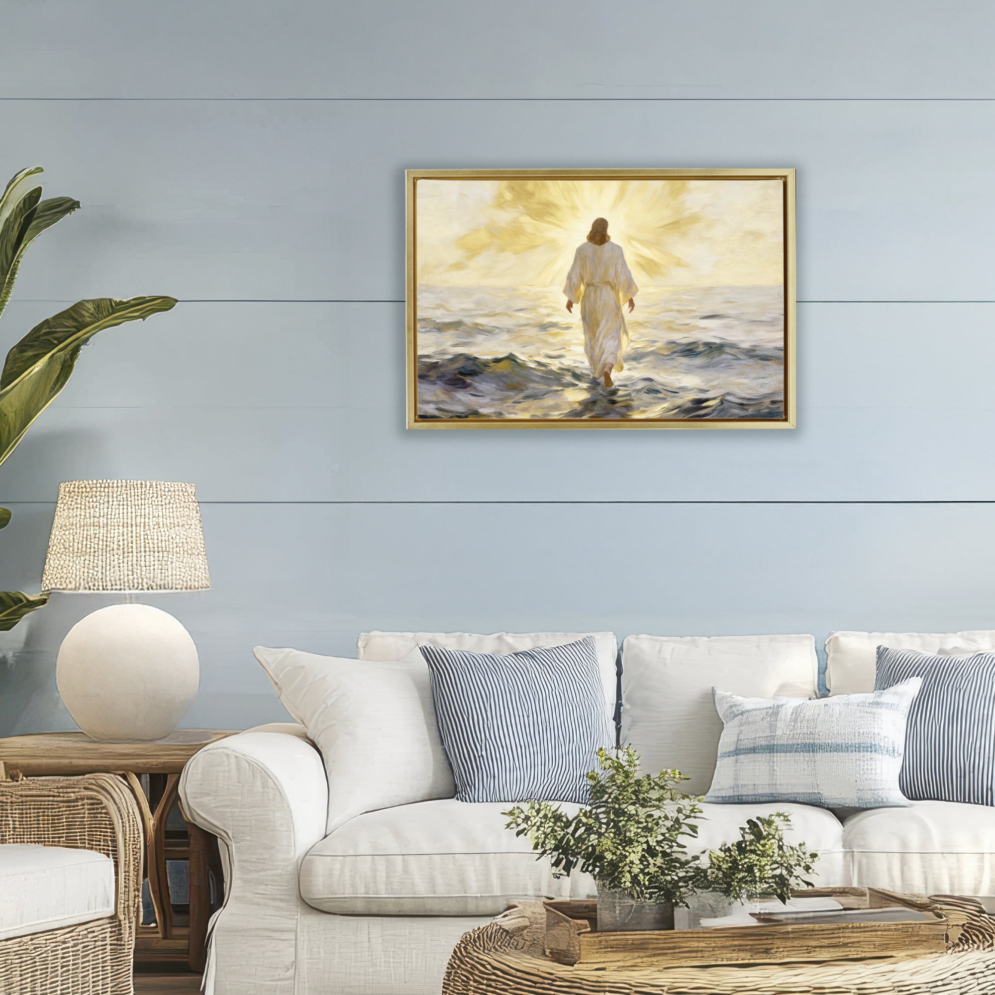 Stupell Industries Golden Walk Spiritual Figure Gold Framed Floater Canvas Wall Art, design by Kim Allen