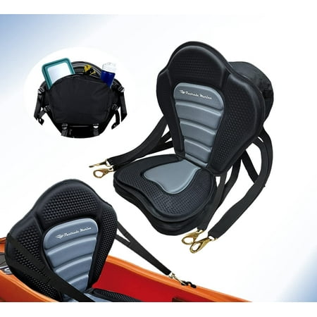 Pactrade Marine Boat Adjustable Straps Black Gray Extra Padded Deluxe Kayak Seat Detachable Storage Backpack Bag Canoe Backrest Support Cushion Sit on Top Fishing Brass Clips (1)