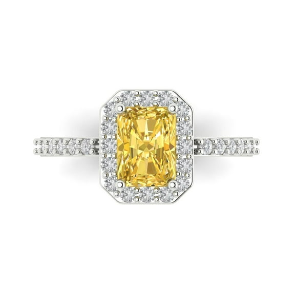 Solitaire with Accents Engagement Ring for Women - 1.92ct Simulated Yellow Diamond in 14K White Gold Promise Ring