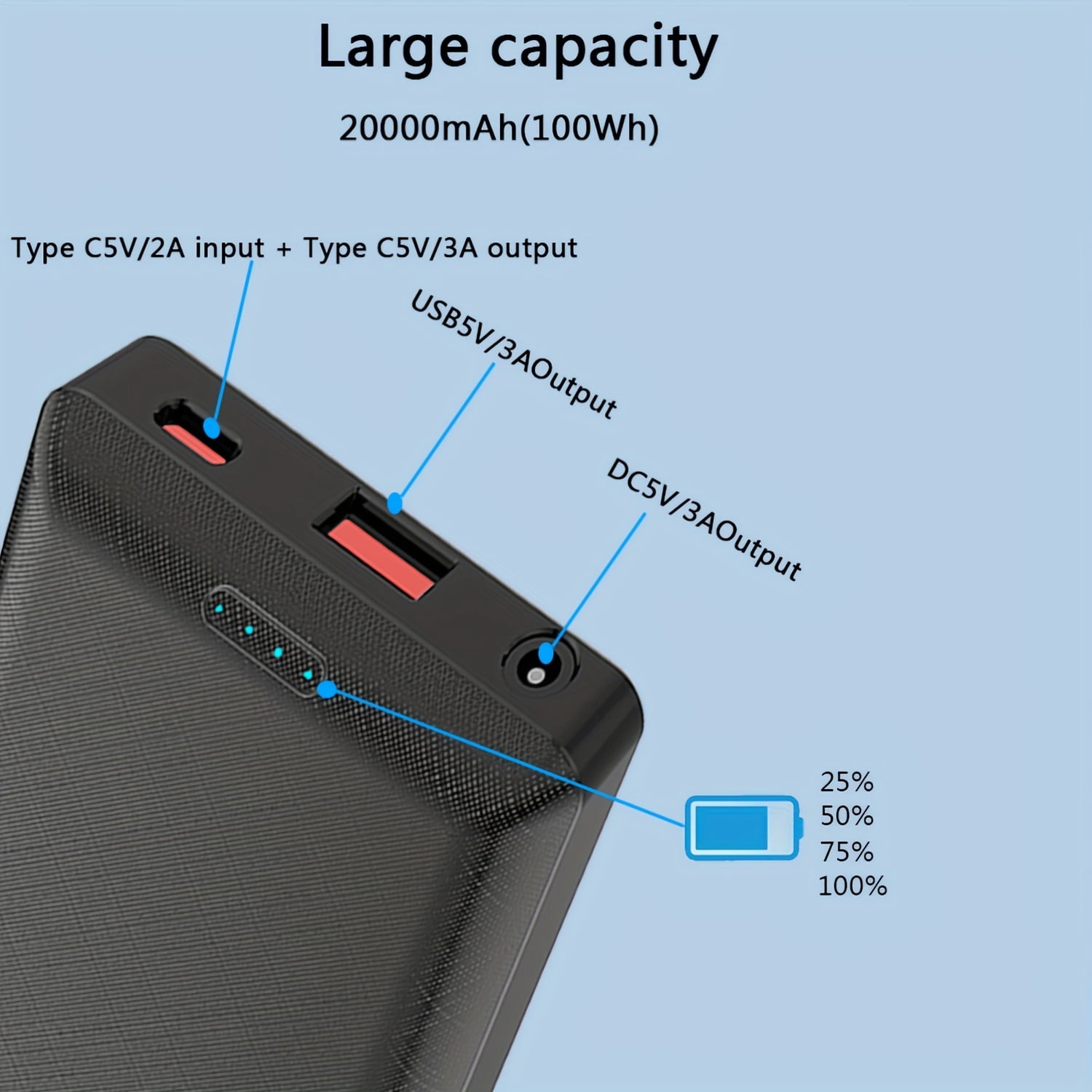 20000mAh Power Bank DC5V 3A | Portable Charger External Battery Pack for Heating Vest Jacket Scarf Gloves Electric Heating Equipment, USB Type-C Connector, Lithium Polymer Battery