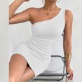 thumbnail image 2 of Women's Summer One-Shoulder Sleeveless Off-Shoulder Pleated Bodycon Sexy Dress, 2 of 6