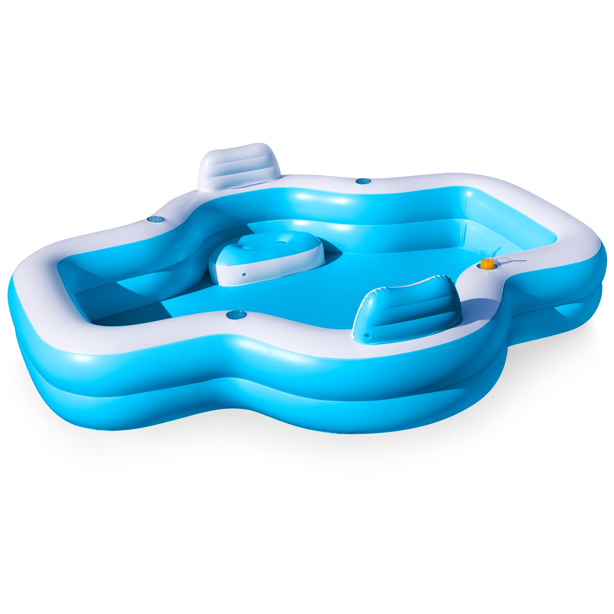 JOYFY Big Inflatable Pool for Kids Adults with Seats, Full-Sized Blow Up, Above Ground Family Pool with Backrest Cup Holders for Summer Water Party Backyard Garden Lawn, Blue