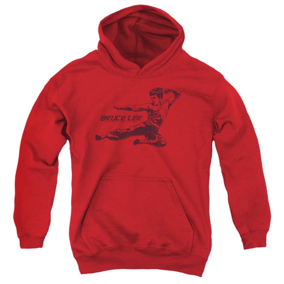 Bruce Lee Line Kick Youth Pullover Hoodie Sweatshirt Red