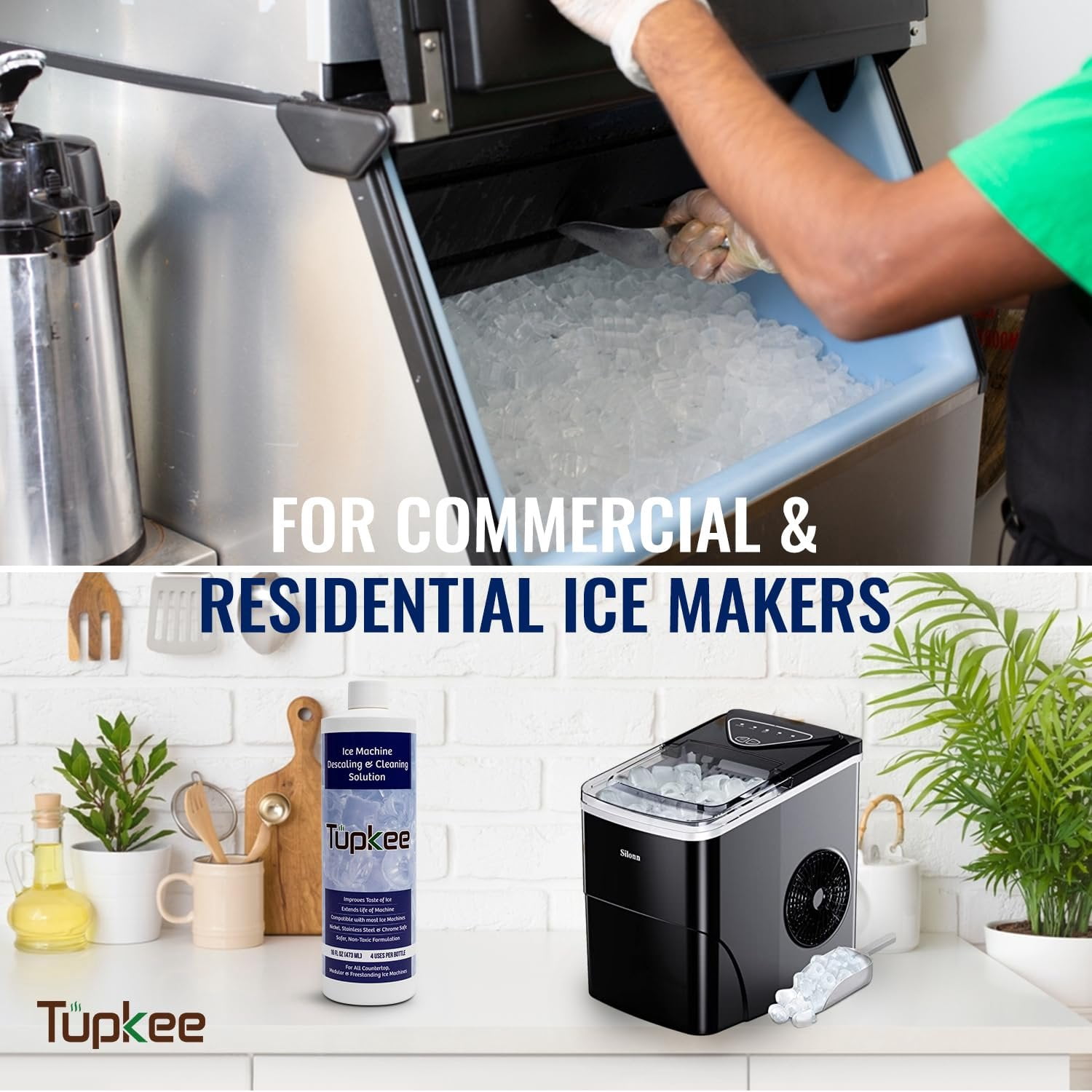 Tupkee Ice Machine Cleaner Solution 16 fl oz Ice Maker Cleaner Descaler, Nickel Safe - Universal for Affresh, Whirlpool 4396808, Manitowoc, Kitchenaid, Scotsman - Pack of 2