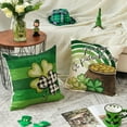 thumbnail image 3 of Happy ST Patricks Day Lucky Charm Blessed Hat Clover Stripes Throw Pillow Covers, 16 x 16 Inch Buffalo Plaid Bow Shamrocks Decoration for Sofa Couch Set of 4, 3 of 6