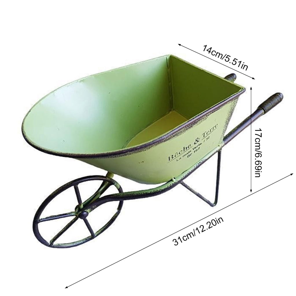 Necvior Iron Wagon Wheelbarrow Vintage Small Planter Flower Pots Cart Home Garden Decors for Backyard and Patios Plant Display