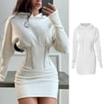 thumbnail image 6 of Women Autumn Puff Long Sleeve Corset Mini Bodycon Dress Glitter Striped Ribbed Elastic Slim Waist Solid Color Sweatshirt Club Streetwear, 6 of 20