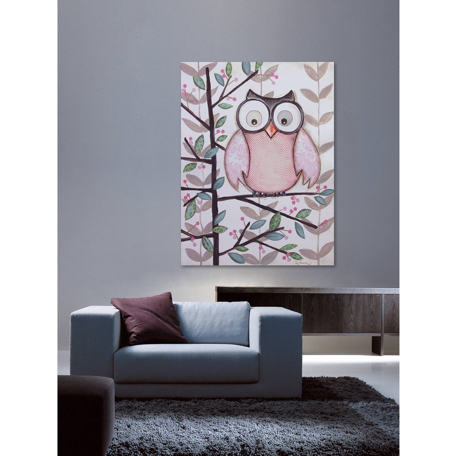 Marmont Hill "1 Pink Owl" by Reesa Qualia Painting Print on Wrapped Canvas