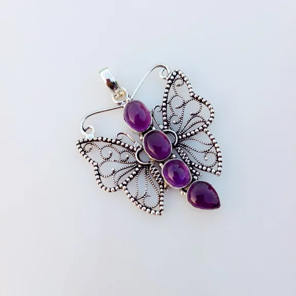 Purple Amethyst Butterfly Pendant 925 Sterling Silver Pendant Natural Gemstone Jewelry