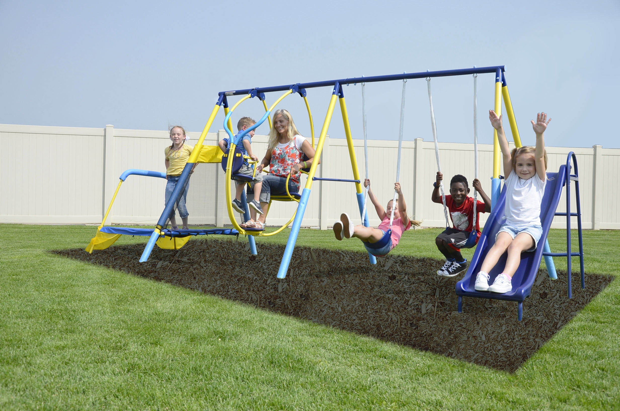 Sportspower Ridgewood Me And My Toddler Metal Swing Set With 5ft Heavy Duty Slide And Mini Trampoline
