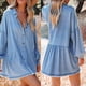 thumbnail image 3 of Vestido Vestido de mujer con cuello de solapa y bolsillos Blusa Mini vestido con botones Traje diario Ygjytge Azul T M para Mujer, 3 of 6