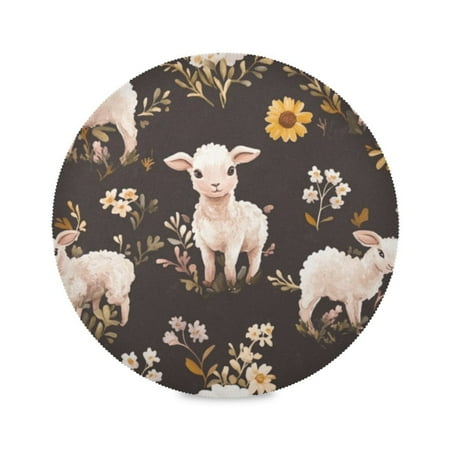 

Round Plate Mat 15.4x15.4 Inchesx6 Placemat Table Mat Kitchen Mat Coffee Mat Fabric Thick Strong Wear-Resistant Heat Resistance Cute Pretty Cartoon Lamb