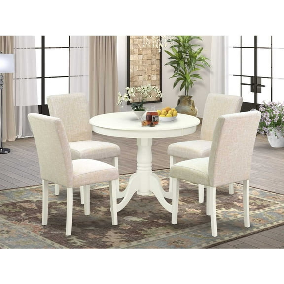 East West Furniture Antique 5-piece Wood Dining Set in Linen White/Light Beige