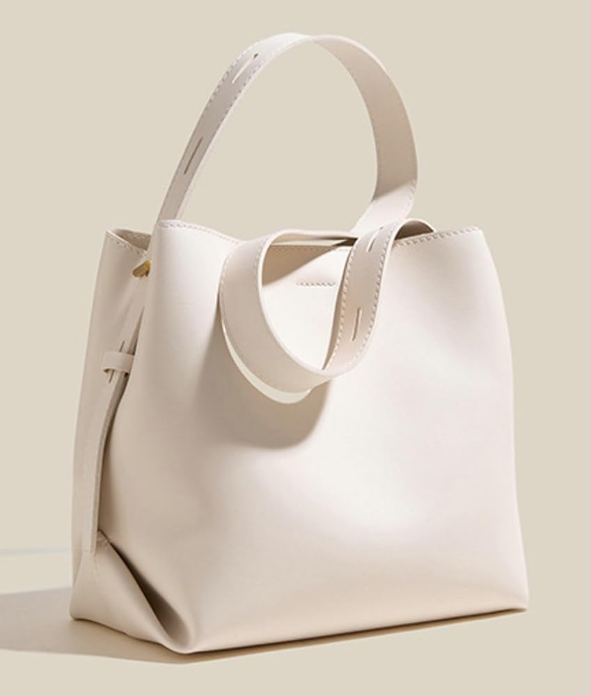 CoCoMangos Vegan Leather Bucket Tote Purse for Women Trendy Adjustable Strap Crossbody Handbags Shoulder Bag Magnetic Snap