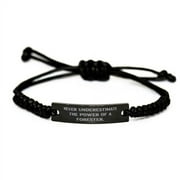 amangny Funny Forester Black Rope Bracelet, Never Underestimate The Power of a Forester, Unique Idea for Coworkers, Holiday
