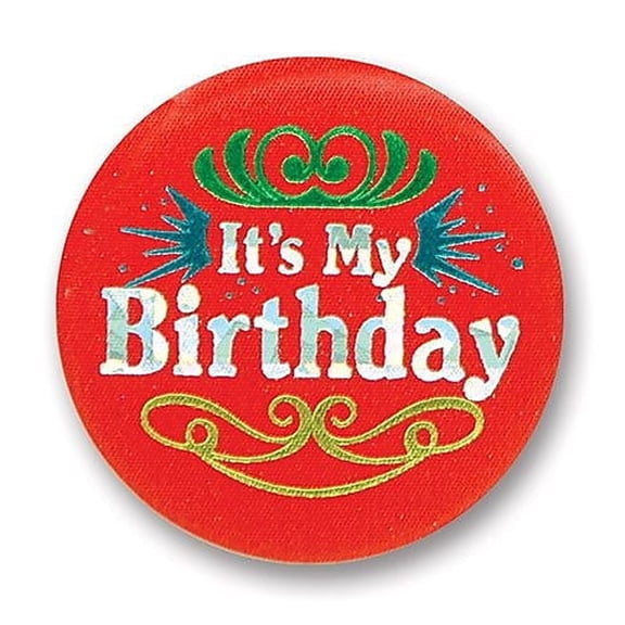 Beistle 2" It's My Birthday Satin Button Red 6/Pack BN191