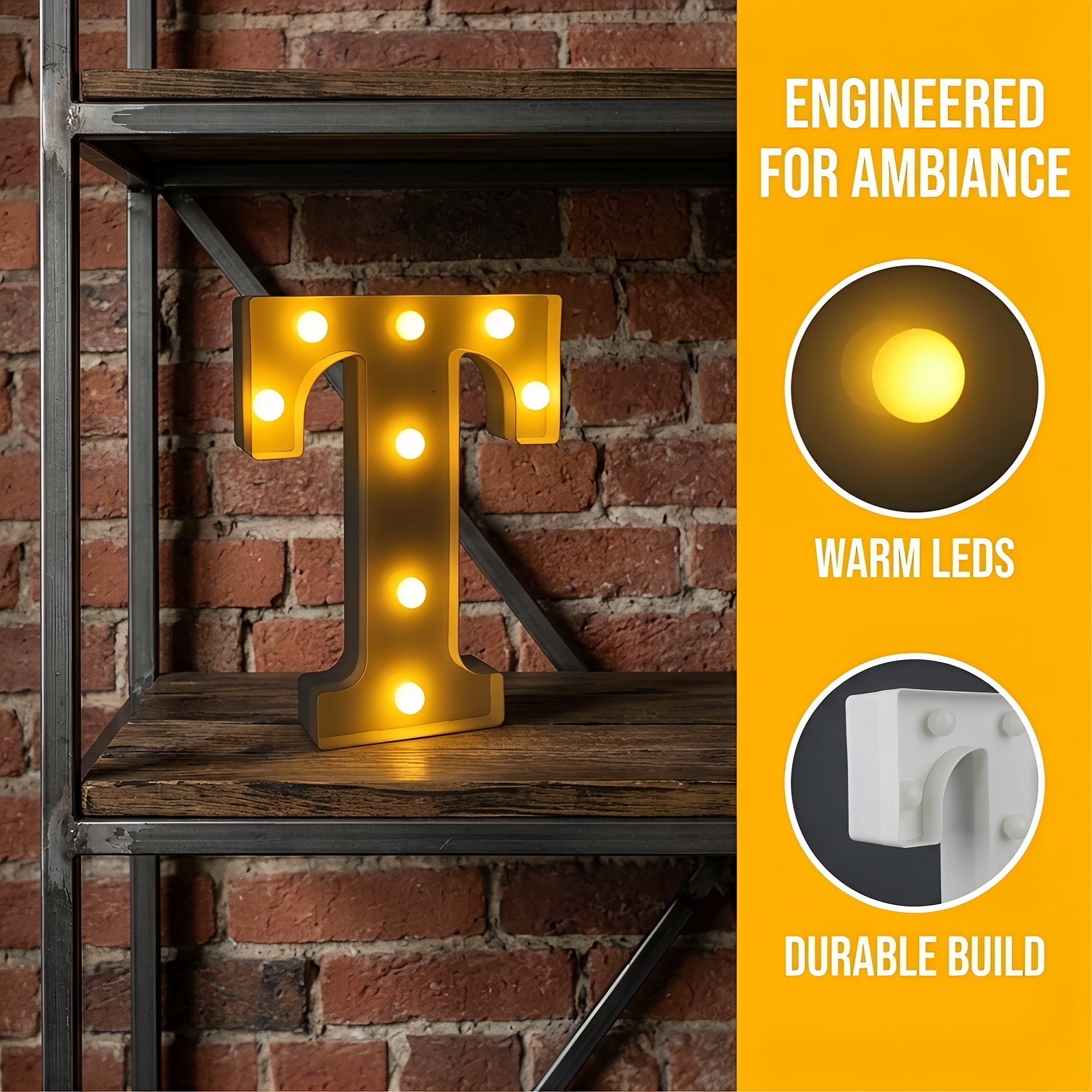 Unique Bargains Marquee Letters With Lights LED Light Up Signs Letter T 6.5"L x 1.5"W x 8.5"H