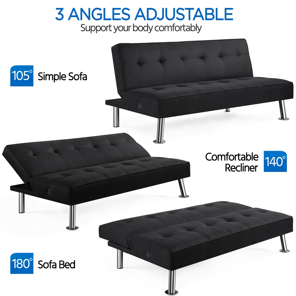 Alden Design 66 in Modern Futon with USB Charging Ports photo 8