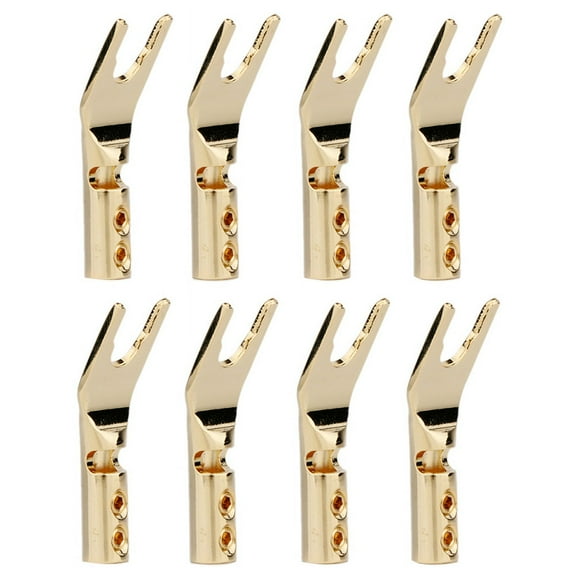 8PCS HIFI Banana Y Spade Y Gold Plated Pure Copper Screw Fork HiFi Speaker Spade Connector Plugs-Copper