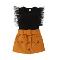 thumbnail image 2 of WOLLED Toddler Newborn Girls 2 Piece Summer Skirts Outfits Baby Fly Sleeve Knit T-Shirt Tops and Skirt Set 9M-4T Mini Skirt Set with Tee Shirt Tops with Belt, 2 of 10