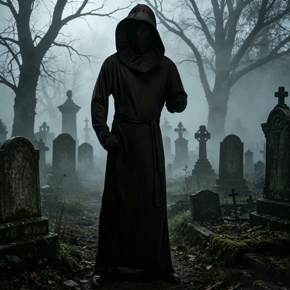 JOANKDMI Adult Grim Reaper Costume Hooded Robe with Faceless Phantom Mask Wizard Cloak Outfit for Halloween Role Play Dark Sorcerer Dress Up Festival Robes