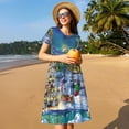 thumbnail image 4 of Xecao Arbre de Noël pour Femmes Robe Midi à Manches Courtes d'Été avec Poches Robe Décontractée Fluide T-Shirt Robe de Plage, 4 of 6