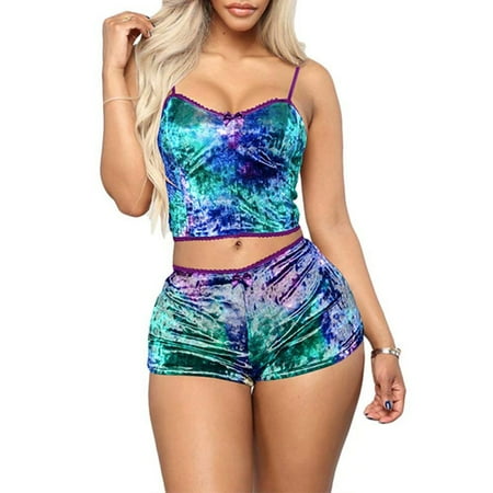 

Cntydi Pajamas for Women Gifts Womens Sexy Velvet 2 Pieces Romper Outfit Sleeveless Crop Top Camisole + Shorts