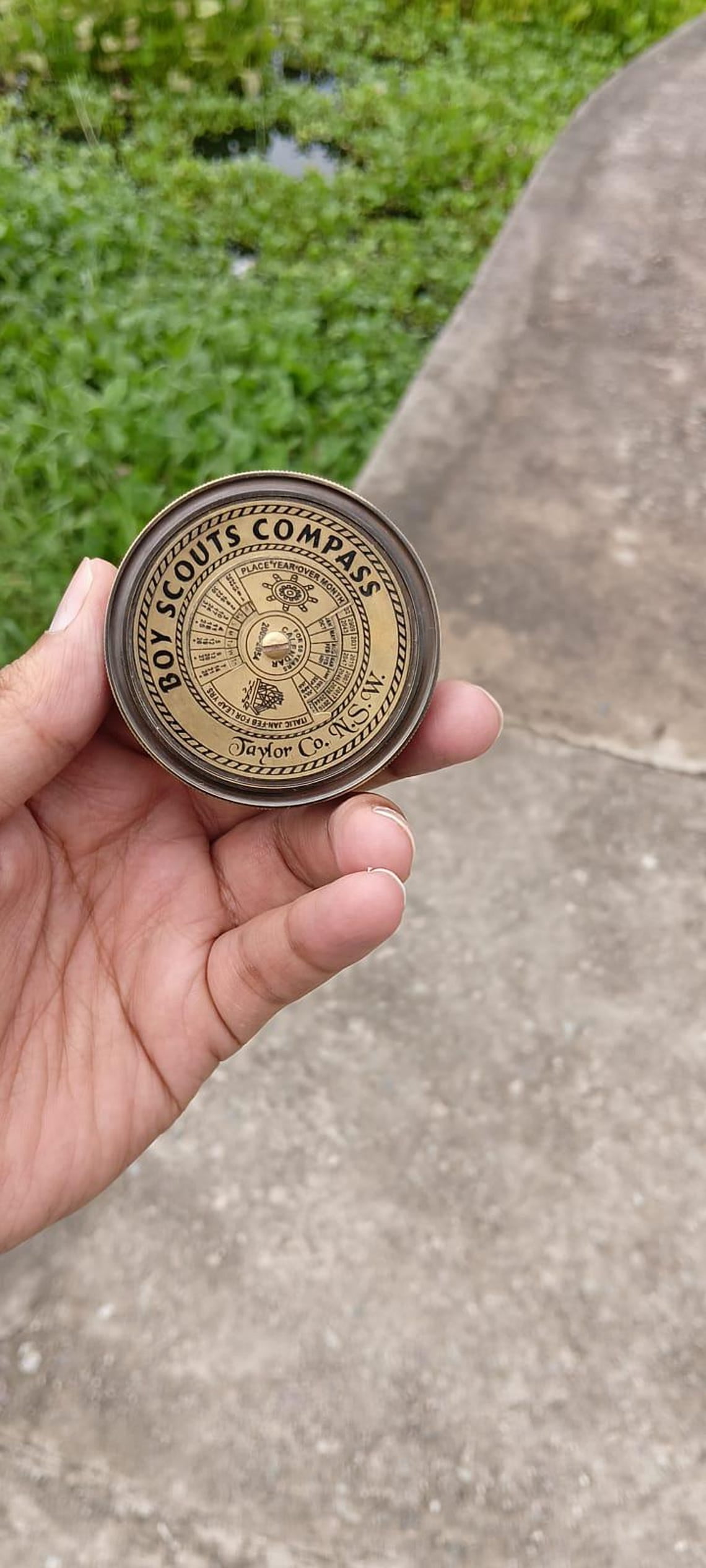 Vintage Brass Boy Scouts Compass with Directional Dial – Handheld Collectible by Maritime Treasures