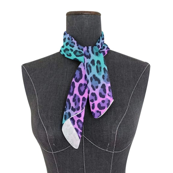 Square Scarf 24x24 Inch Holographic Gradient Leopard Print Silky Satin Sun Protection Neck Scarf for Women Multi-Purpose Head Wrap Bandana for Hair Bag Decoration